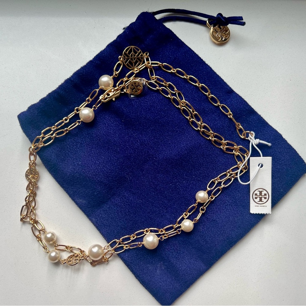 Tory Burch Pearl & Logo Gold Necklace - Never Worn - NWT - in original dust bag